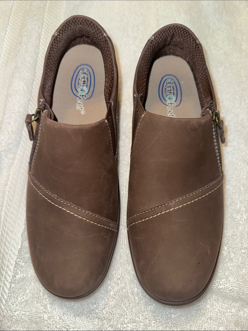 Women's Brown Slip-On Loafers with Side Buckle Accent